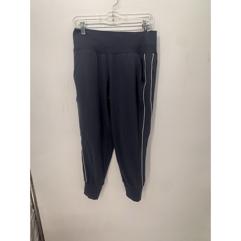 Athleta Womens Venice High Rise Track Jogger Pants Navy Blue Striped Petite M